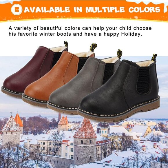 Kids Black Waterproof Lightweight Fur Lined Ankle Boots Baby Winter Shoes - Picture 7 of 7